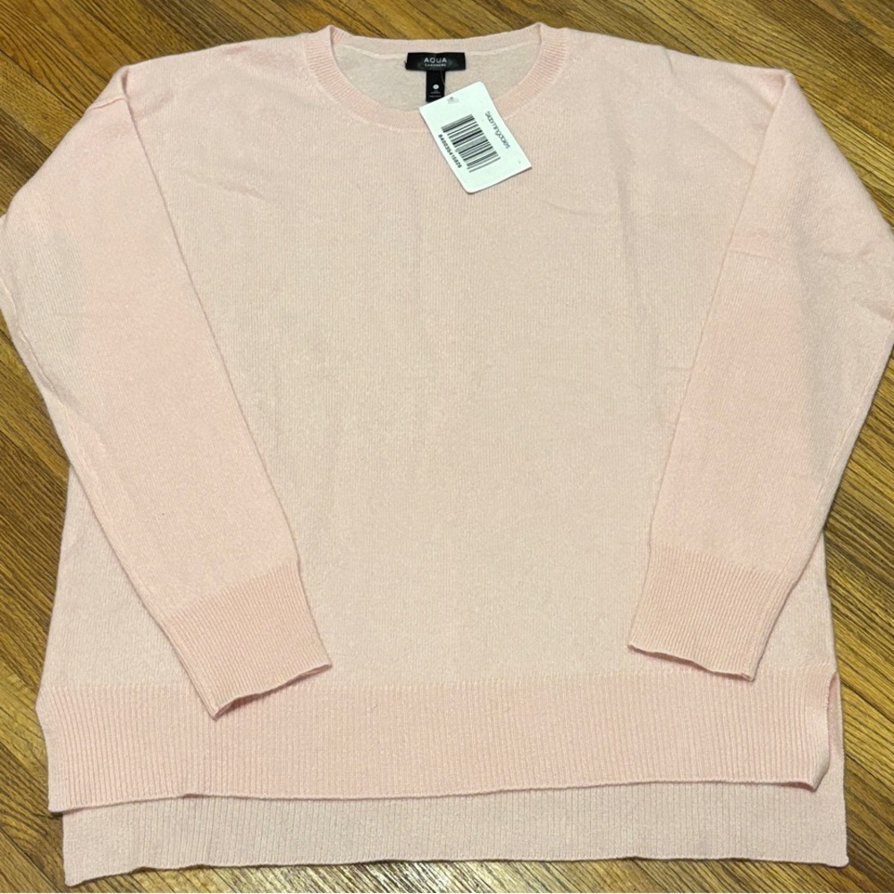 Aqua Soft Pink Blush Crew Neck Cashmere Sweater
